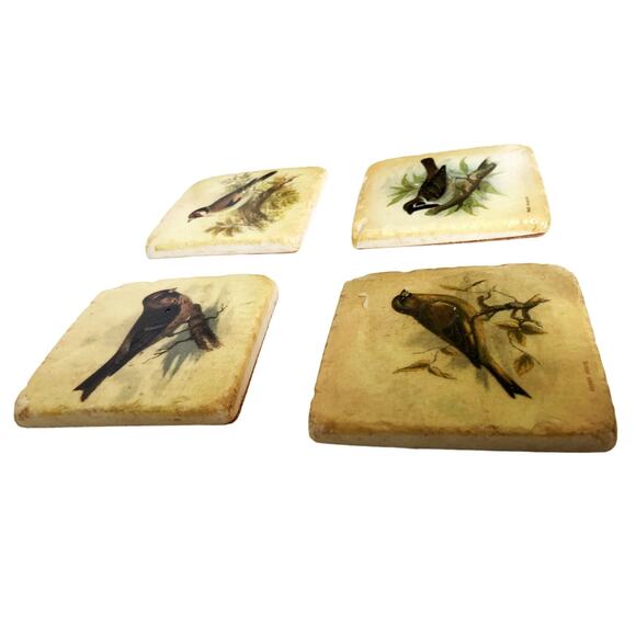 Set of 4 Sparrow Finch Tile Coasters w/ Cork Back - Picture 3 of 9